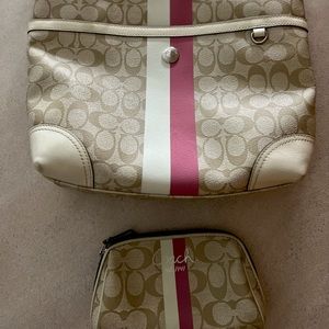 Coach tote with matching small make up bag